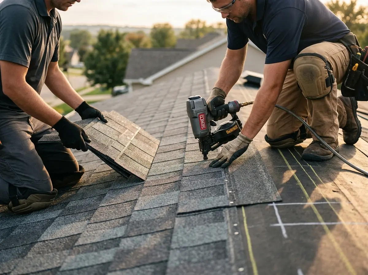 Professional roofer working on a residential roof in Watsonville